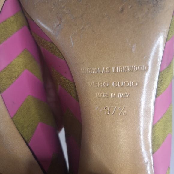 Nicholas Kirkwood Suede Chevron Print Block Heel Pumps SZ 7.5 - Picture 9 of 11